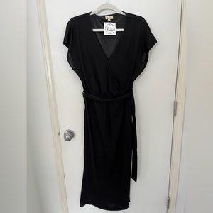 Black Midi Faux Wrap Dress NWT